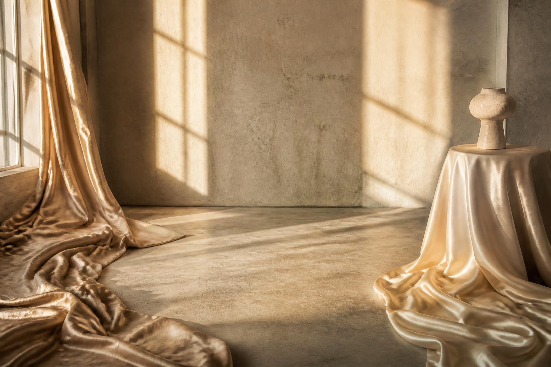 Editorial campaign still life in warm champagne silk